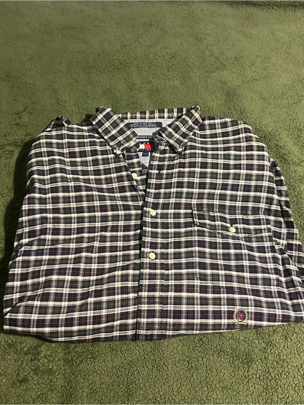 Tommy Hilfiger Plaid Button-Down Shirt in Navy, White, and Red